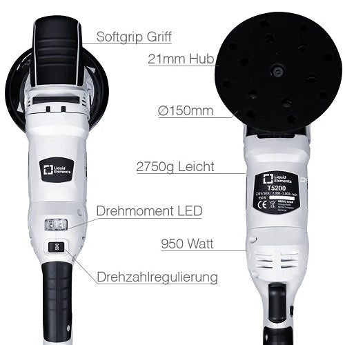 Liquid Elements T5200 Exzenter Polierer 21mm, 950W Weiss