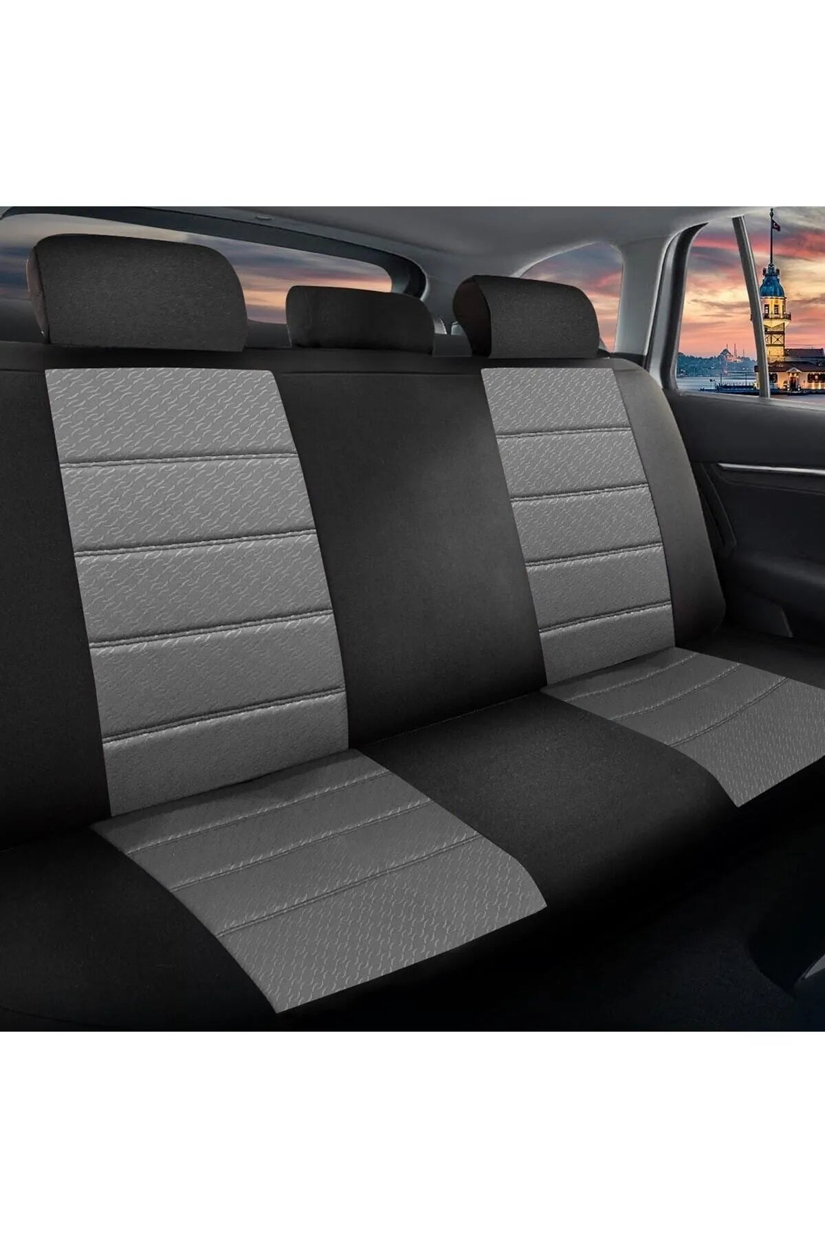 Universal car seat cover complete set Gofrage pattern / gray