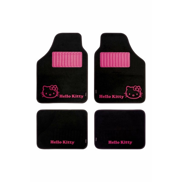 Auto‑Fußmatten‑Set Hello Kitty – Schwarz/Rosa (4‑teilig)